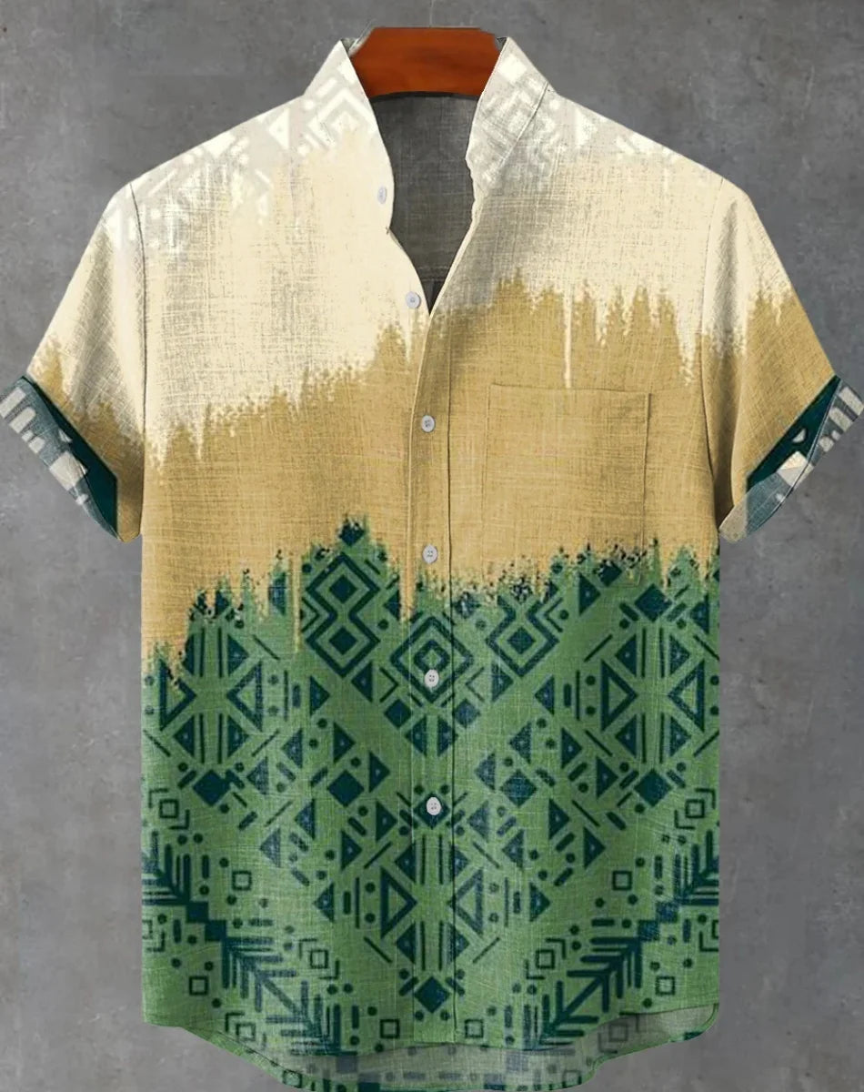 🌅 The Harajuku Sunset Heritage: Premium Unisex Ethnic Linen Shirt – High-Definition Sunset Graphic Print, Breathable Organic Cotton-Linen Blend, and Sophisticated Harajuku-Inspired Streetwear Button-Down SFQQQD1113