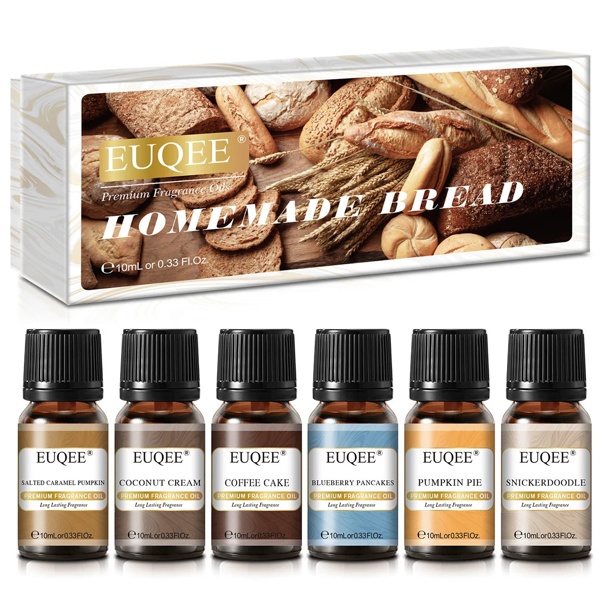 🌿 EUQEE 6pcs Fragrance Oils Gift Set – Premium Aromatherapy Collection for Diffusers, Candles, Soap Making, and Air Freshening﻿ 6x10ml Homemade Bread