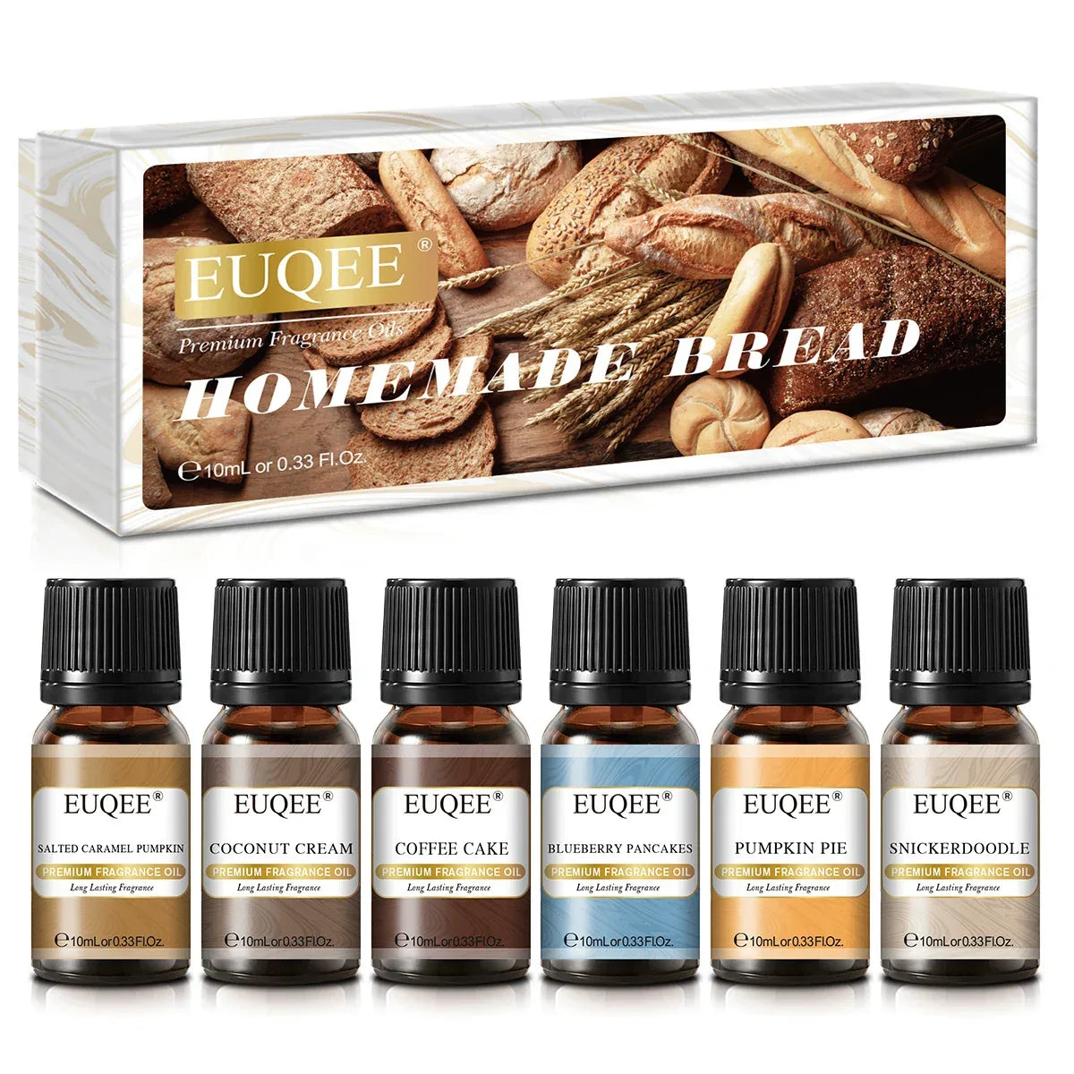 EUQEE 6pcs Fragrance Oils Gift Set – Premium Aromatherapy Essential Oils for Diffusers, Candles, and Soap Making 6x10ml Homemade Bread