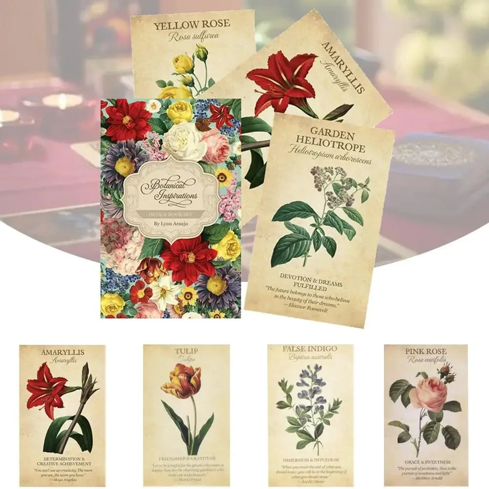 Botanical Inspiration Oracle Cards – 45-Card English Deck with PDF Guidebook for Personal Use & Board Games