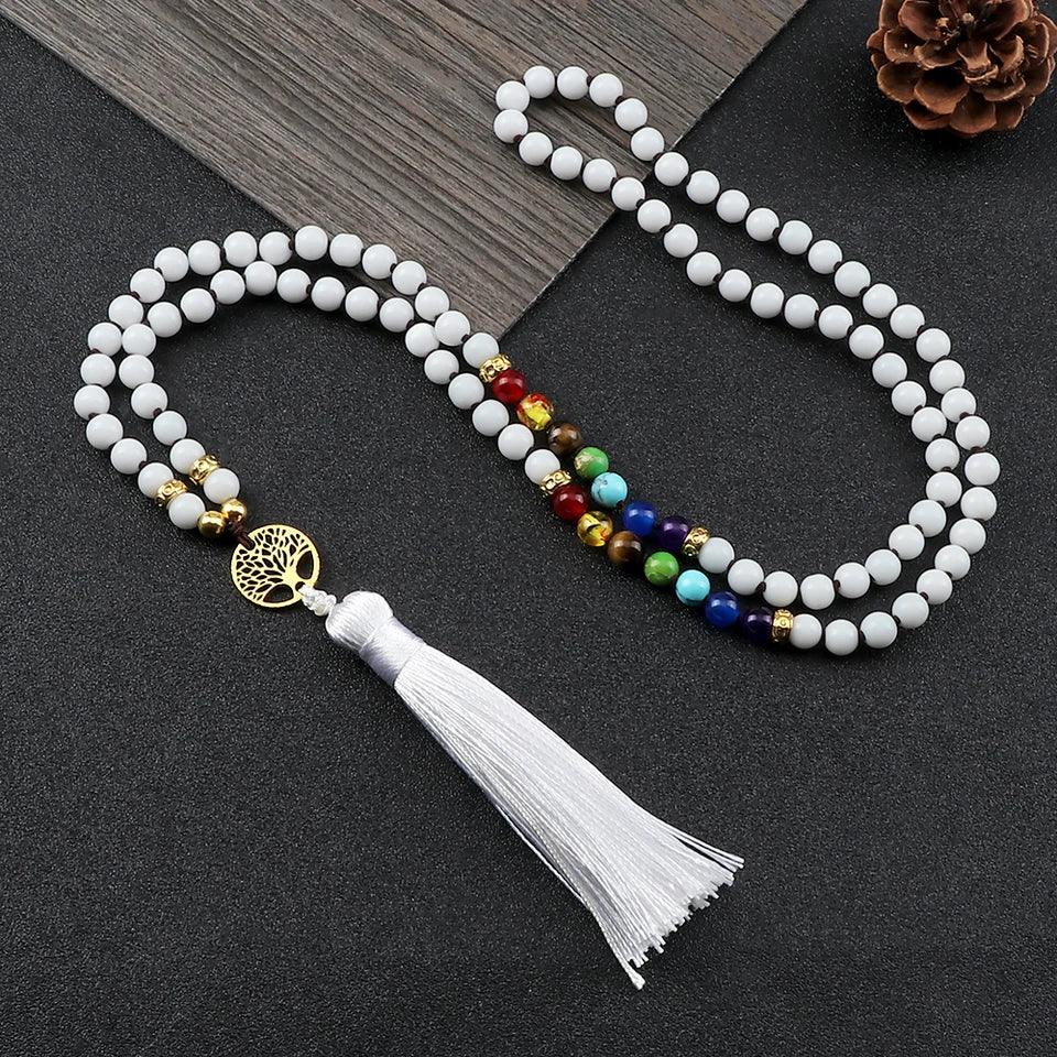 🐯 Tiger Eye & Black Onyx 108 Mala Necklace with Tree of Life Pendant – 7 Chakra Healing Crystal Beads & Protection Rosary Jewelry for Men & Women