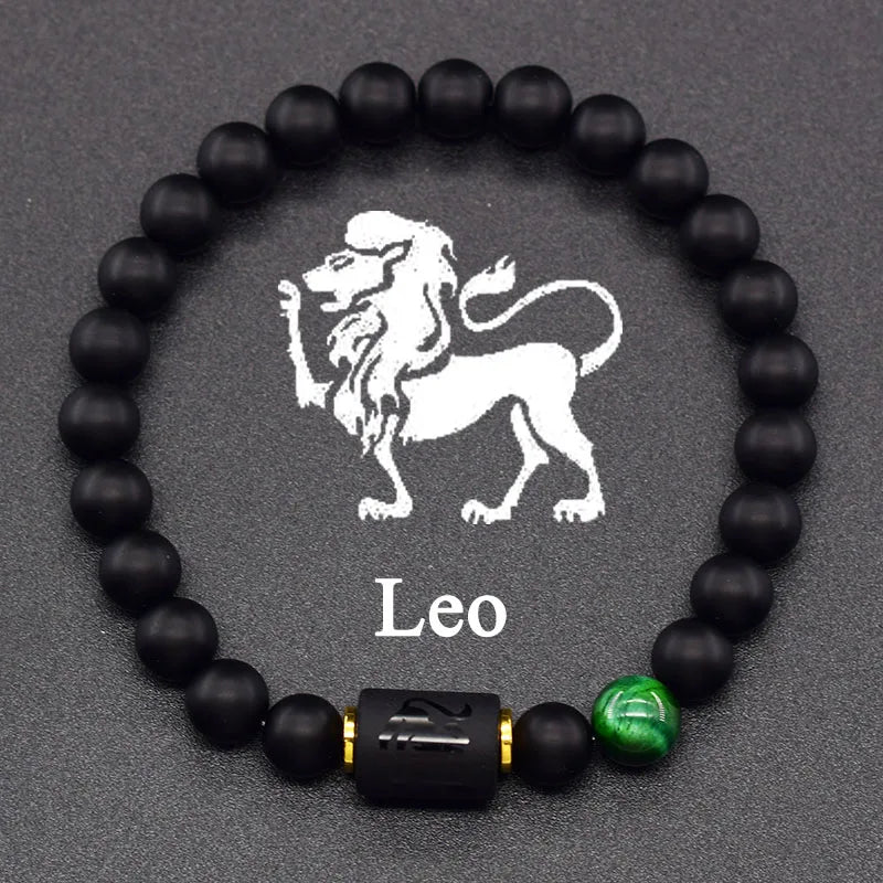 ✨ 12 Zodiac Constellation Sign Bracelet – Real Natural Tiger Eye Stone Bead – Leo & Taurus Charm Couple Jewelry for Men & Women 28 Leo 8 mm Beads