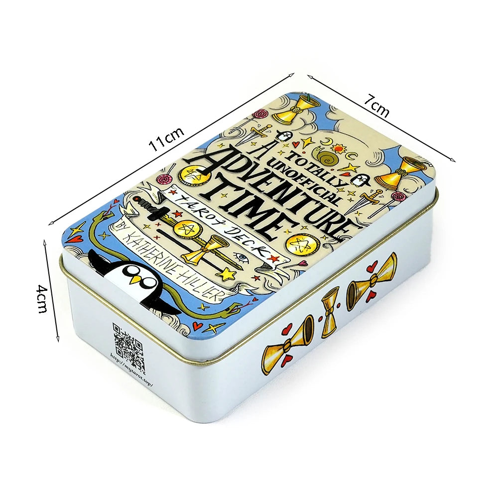🃏 Adventure Time Tarot Cards – 78 Pcs Deck in Tin Metal Box with Gold-Plated Edges for Divination & Gifts