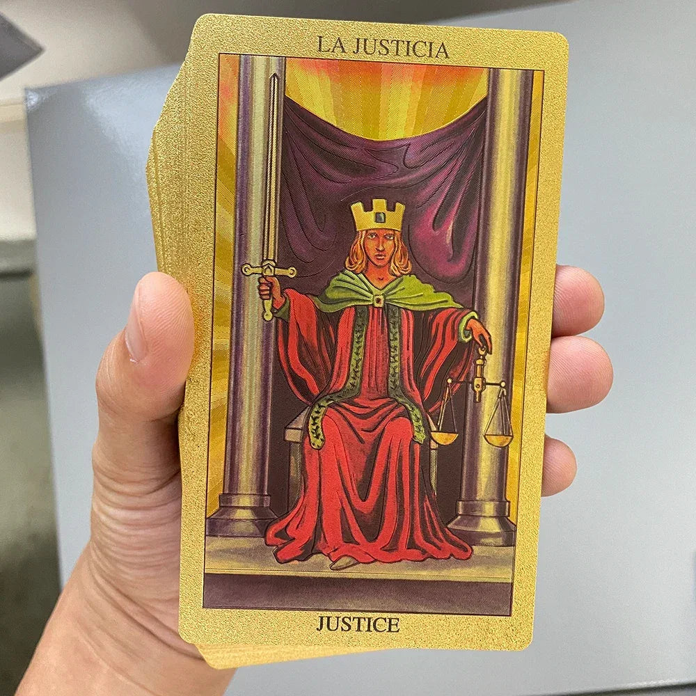 ✨ Spanish and English Golden Foil Tarot Deck – 78 Prophecy Cards | Bilingual Guidebook | 12 x 7 cm | Toro Taro