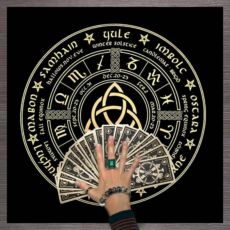 Moon Phase Tarot Card Tablecloth - Gold for Spiritual Readings and Rituals