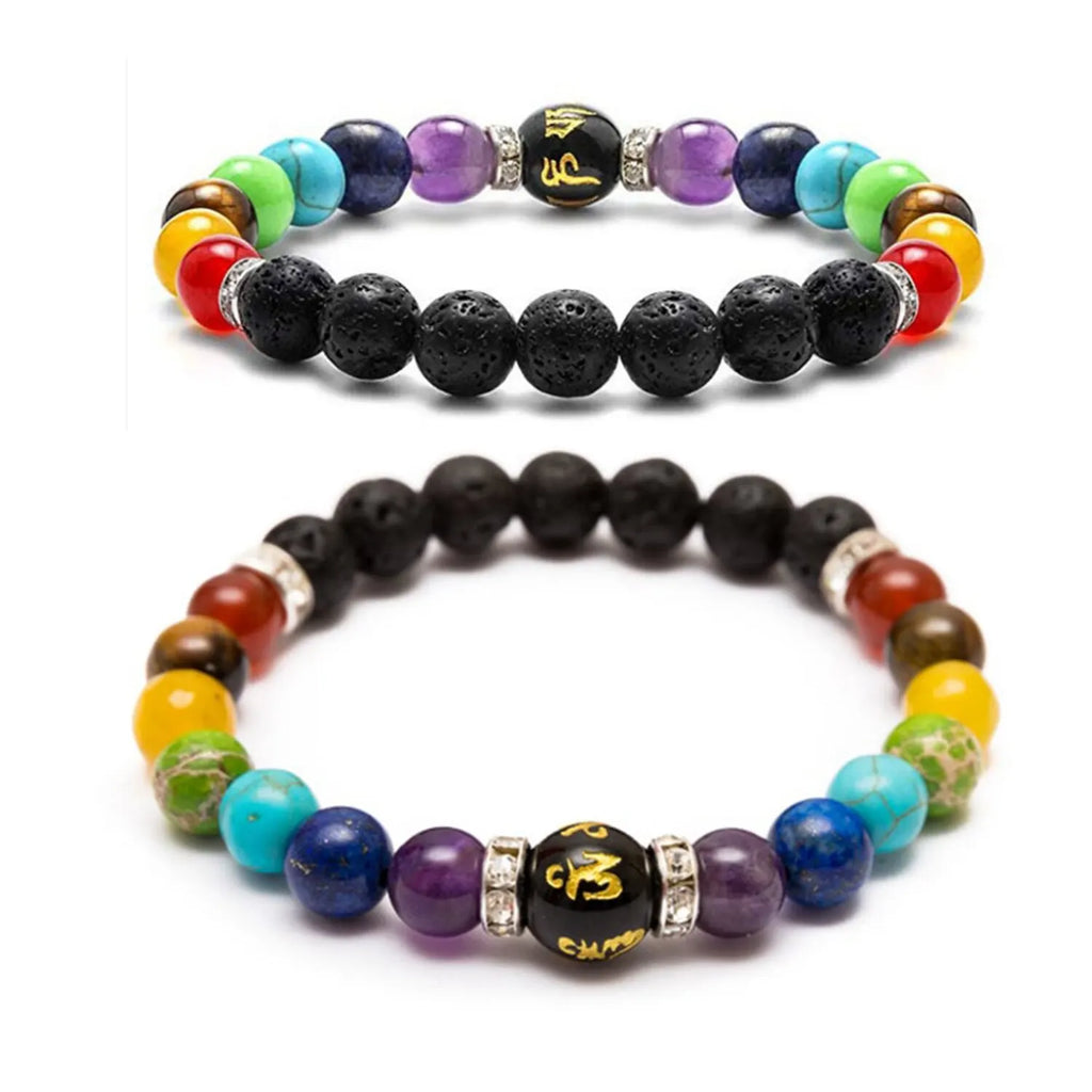 🧘‍♂️ 2pcs 7 Chakra Bracelets with Meaning Cards | Natural Crystal Healing Jewellery | Anxiety Relief & Energy Balancing | Mandala Yoga Bracelet | Gift for Men and Women 2PCS