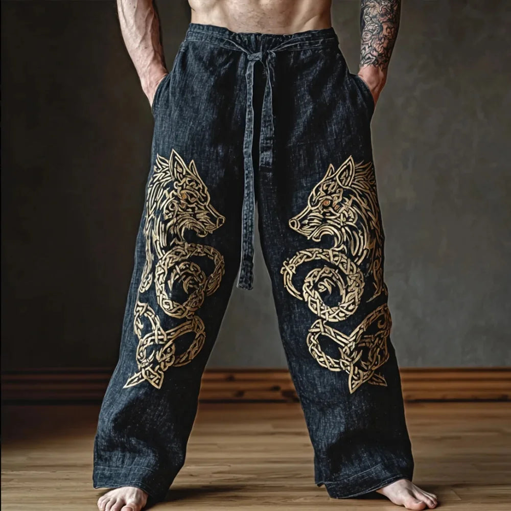 🃏 Men’s Retro Viking Celtic Skeleton 3D Printed Drawstring Pants – Casual Straight-Leg Summer Beach Pants, Plus Sizes S–5XL D81PHG259162353