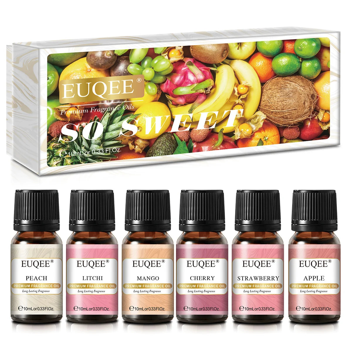 🌿 EUQEE 6pcs Fragrance Oils Gift Set – Premium Aromatherapy Collection for Diffusers, Candles, Soap Making, and Air Freshening﻿ 6x10ml Fruit Series
