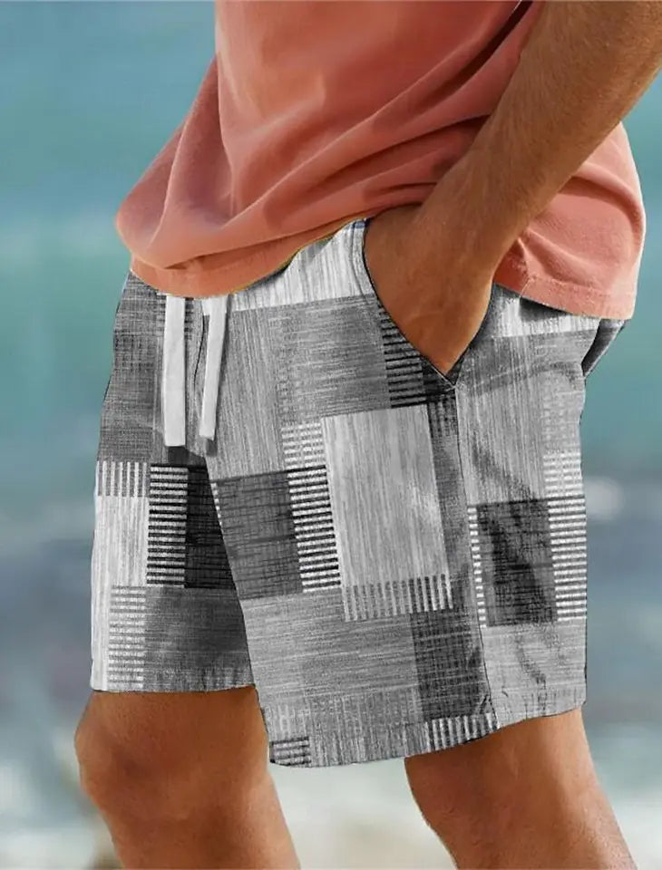 🏁 The Geometric Resort Masterpiece: Premium Men’s 3D Plaid Swim Shorts – High-Definition Color-Block Print, Breathable Quick-Dry Fabric, and Signature Elastic Drawstring Waist (Hawaiian Holiday Edition)
