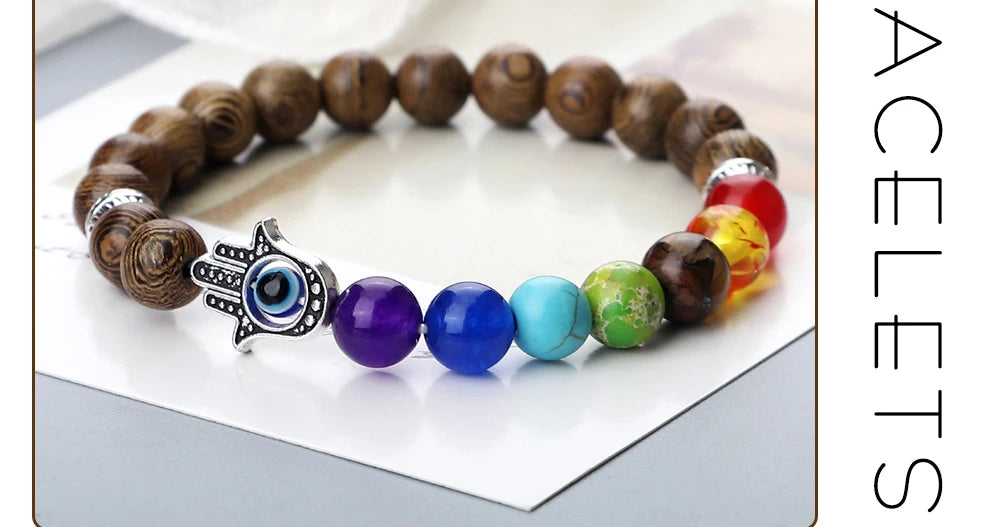 🧿 7 Chakra Protection Bracelet for Men: Natural Tiger Eye & Lava Stone with Evil Eye & Hamsa Hand – Anxiety Relief, Luck & Energy Healing Bangle