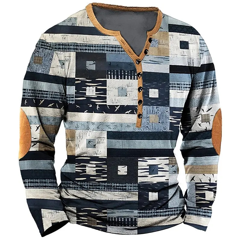 🛠️ The Denim-Patch Masterpiece: Premium Men’s 3D Printed Vintage T-Shirt – High-Definition Plaid & Denim Patchwork Graphic, Long-Sleeve Oversized Fit with Button Accents, and Sophisticated Urban-Grunge Streetwear Tee