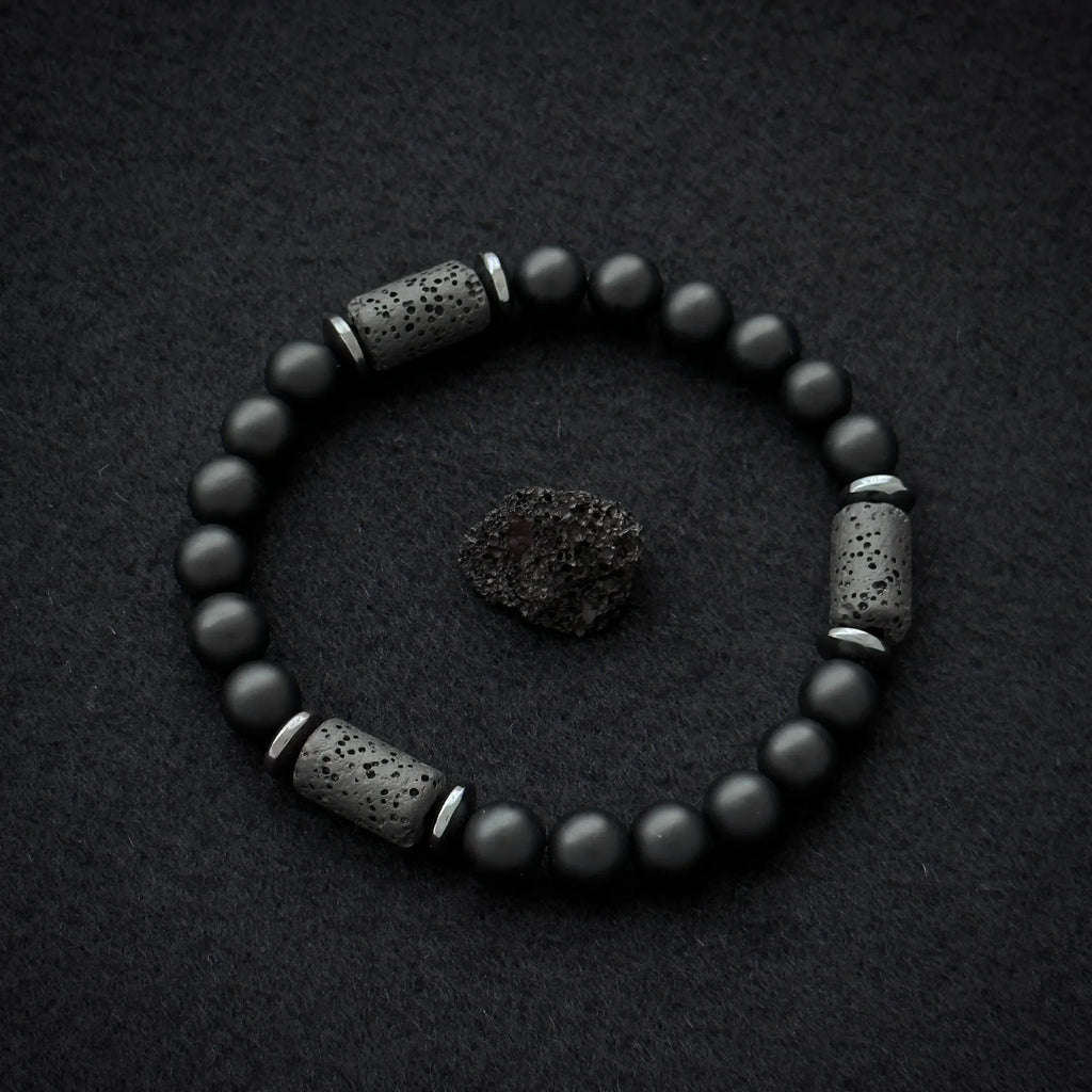 🖤 The "Modern Stealth" Bracelet: Matte Black Cylinder Stone Protection Band (Minimalist Series)