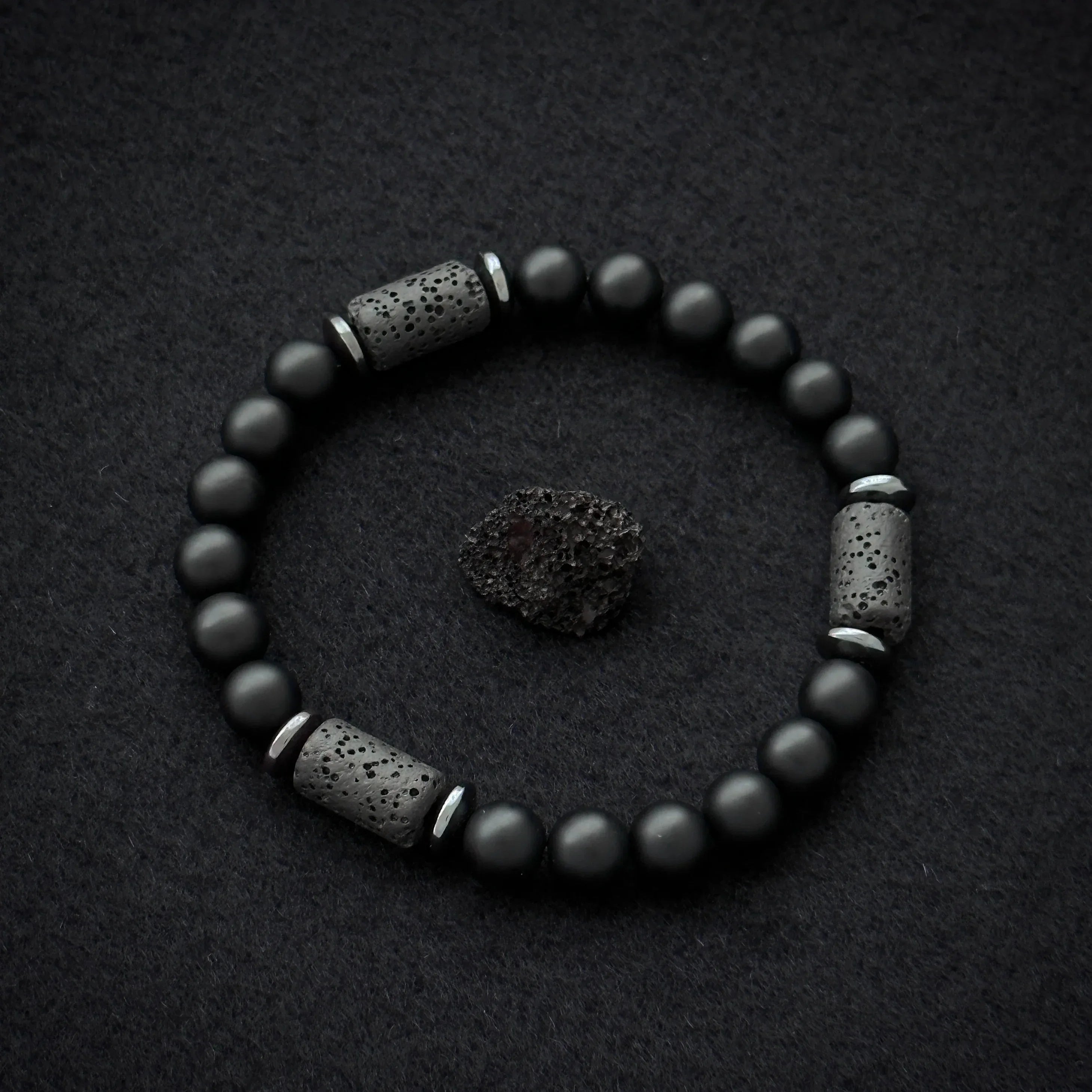 🖤 The "Modern Stealth" Bracelet: Matte Black Cylinder Stone Protection Band (Minimalist Series)