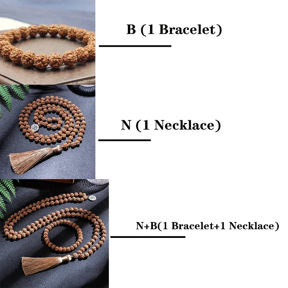🕉️ The "Tears of Shiva" Collection: Authentic 5-Mukhi Rudraksha Knotted 108 Mala & Bracelet
