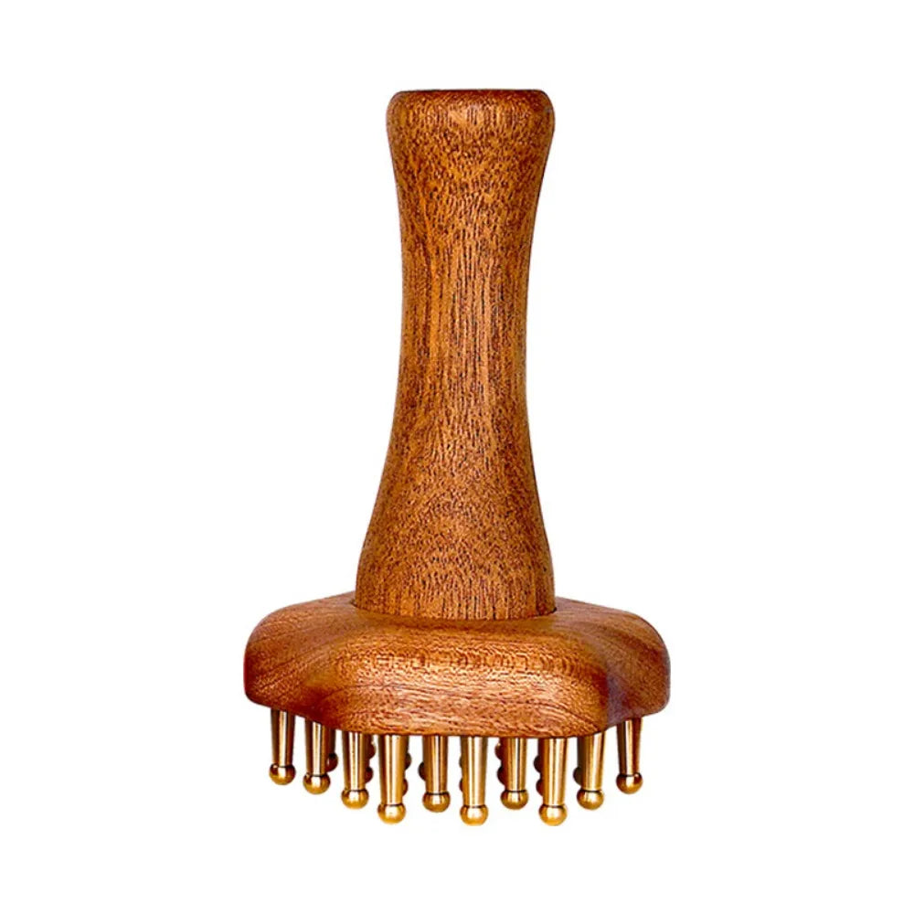 Portable Wood Massage Brush with Copper Head – 24 Teeth Meridian Massager & Body Sculpting Tool﻿