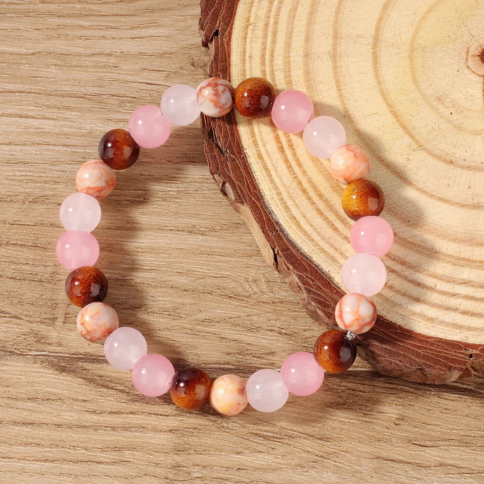 ✨ Romantic Natural Stone Tiger’s Eye Round Stretch Bracelet – Four Seasons Color Blocking – Vibrant Multicolor Brazaletes – Unisex Jewelry