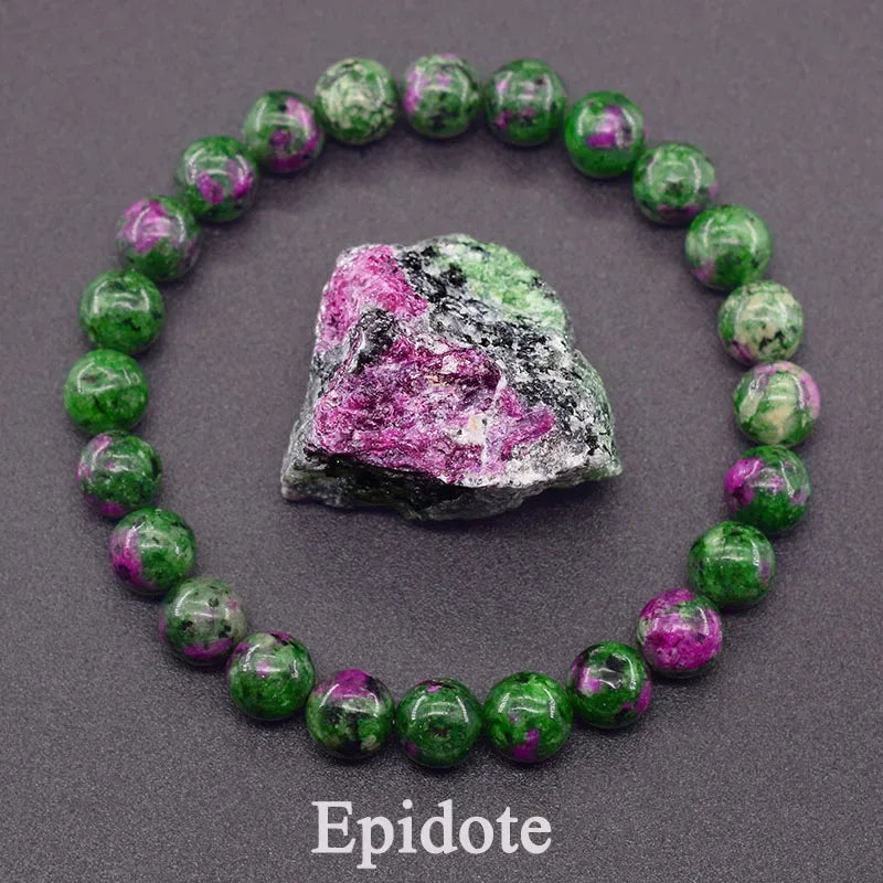 ✨ Natural Red Picasso Jasper Stone Beads Elastic Bracelet – Unisex Healing Crystal Jewelry with Round Red Pine Beads – Elegant Jade Bangle Gift 4 Epidote