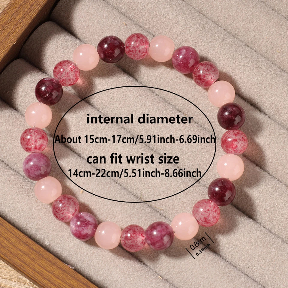 ✨ Cute Autumn & Winter Jewelry – Pink Garnet, Pink Quartz & Strawberry Quartz Bracelet – Natural Stone Gift for Girlfriend