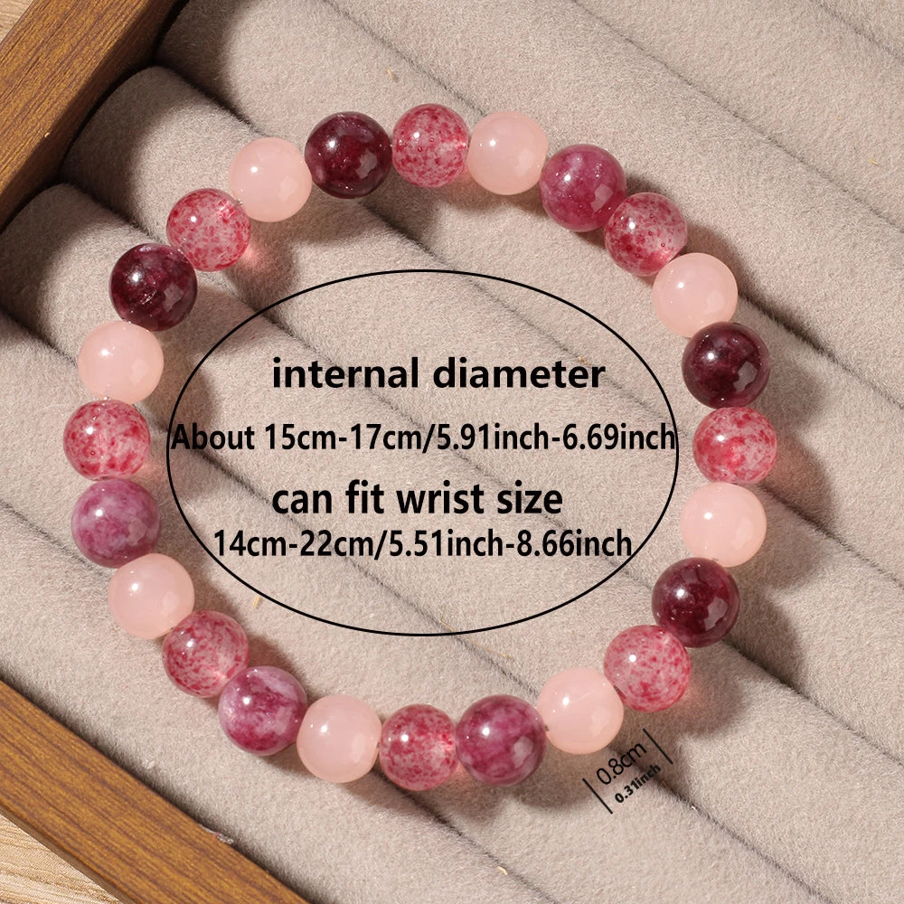✨ Cute Autumn & Winter Jewelry – Pink Garnet, Pink Quartz & Strawberry Quartz Bracelet – Natural Stone Gift for Girlfriend