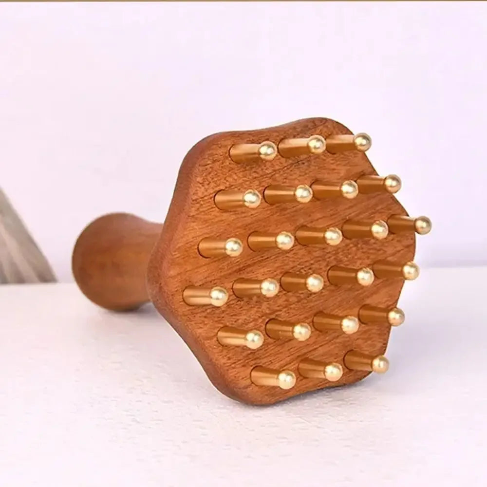 Portable Wood Massage Brush with Copper Head – 24 Teeth Meridian Massager & Body Sculpting Tool﻿