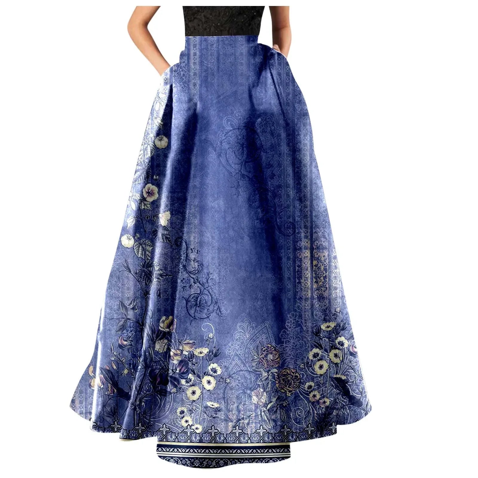 Summer Bohemian Maxi Skirt – Floral High Waist Pleated Maxi Skirt for Women in Boho Holiday Style