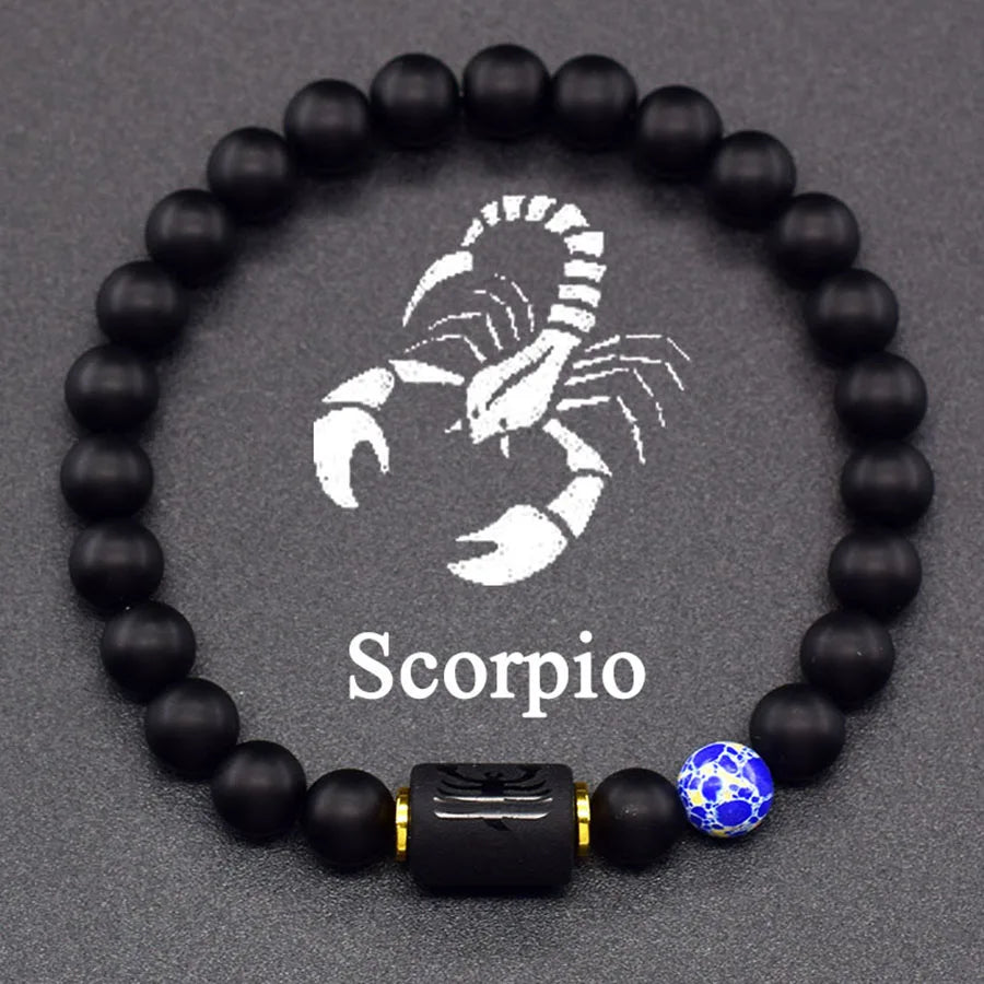 ✨ 12 Zodiac Sign Bracelet Homme – Natural Yellow Tiger Eye Stone & Hematite Constellation Bangle – Cancer, Taurus, Libra Astrology Bracelet for Women 25 Scorpio 8 mm Beads