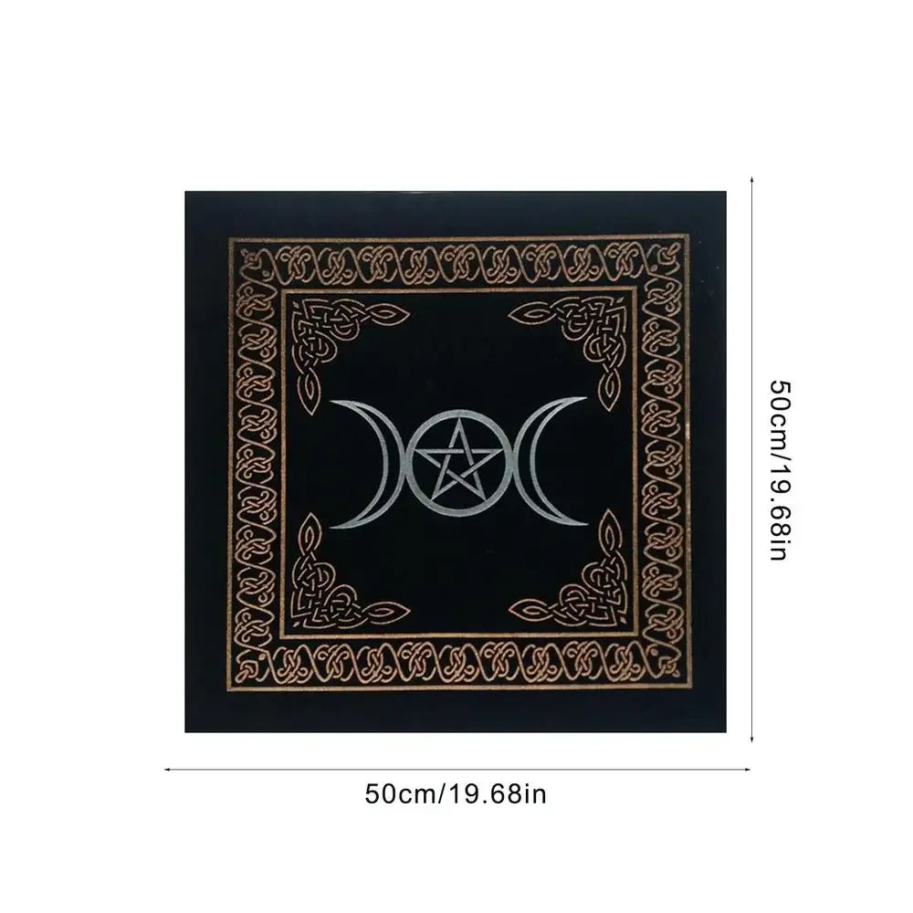 🃏Triple Moon Pentacle Altar Cloth – 0.5×0.5m Velvet Tarot Tablecloth for Divination, Astrology & Board Game Card Spreads