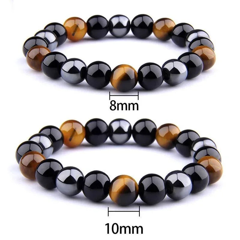✨ Triple Protection Magnetic Hematite Tiger Eye Obsidian Bracelet – Powerful Spiritual Shield for Health, Luck & Prosperity