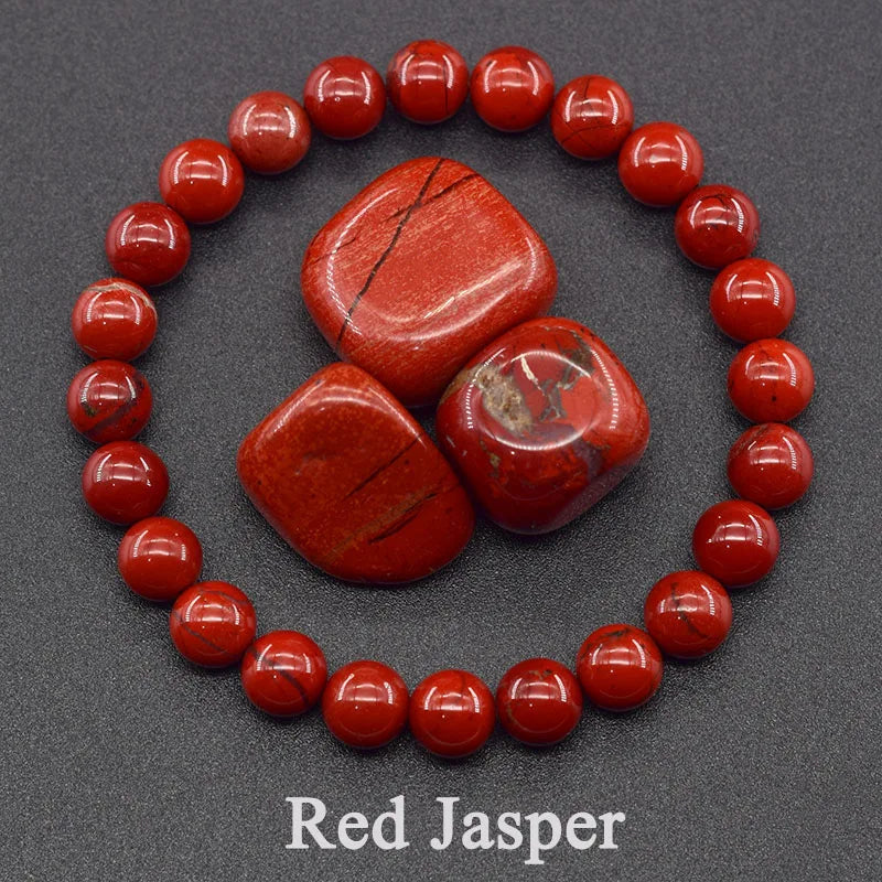 ✨ Natural Red Picasso Jasper Stone Beads Elastic Bracelet – Unisex Healing Crystal Jewelry with Round Red Pine Beads – Elegant Jade Bangle Gift 27 Red Jasper