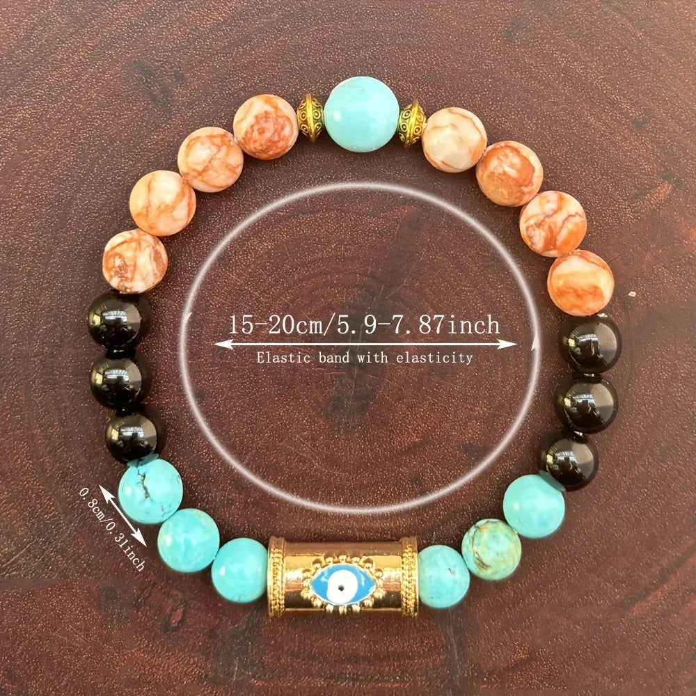 🧿 Lucky Evil Eye Natural Stone Beaded Bracelet – Turkish Protection Amulet | Unisex Jewelry for Yoga, Spirituality & Friendship Gifts