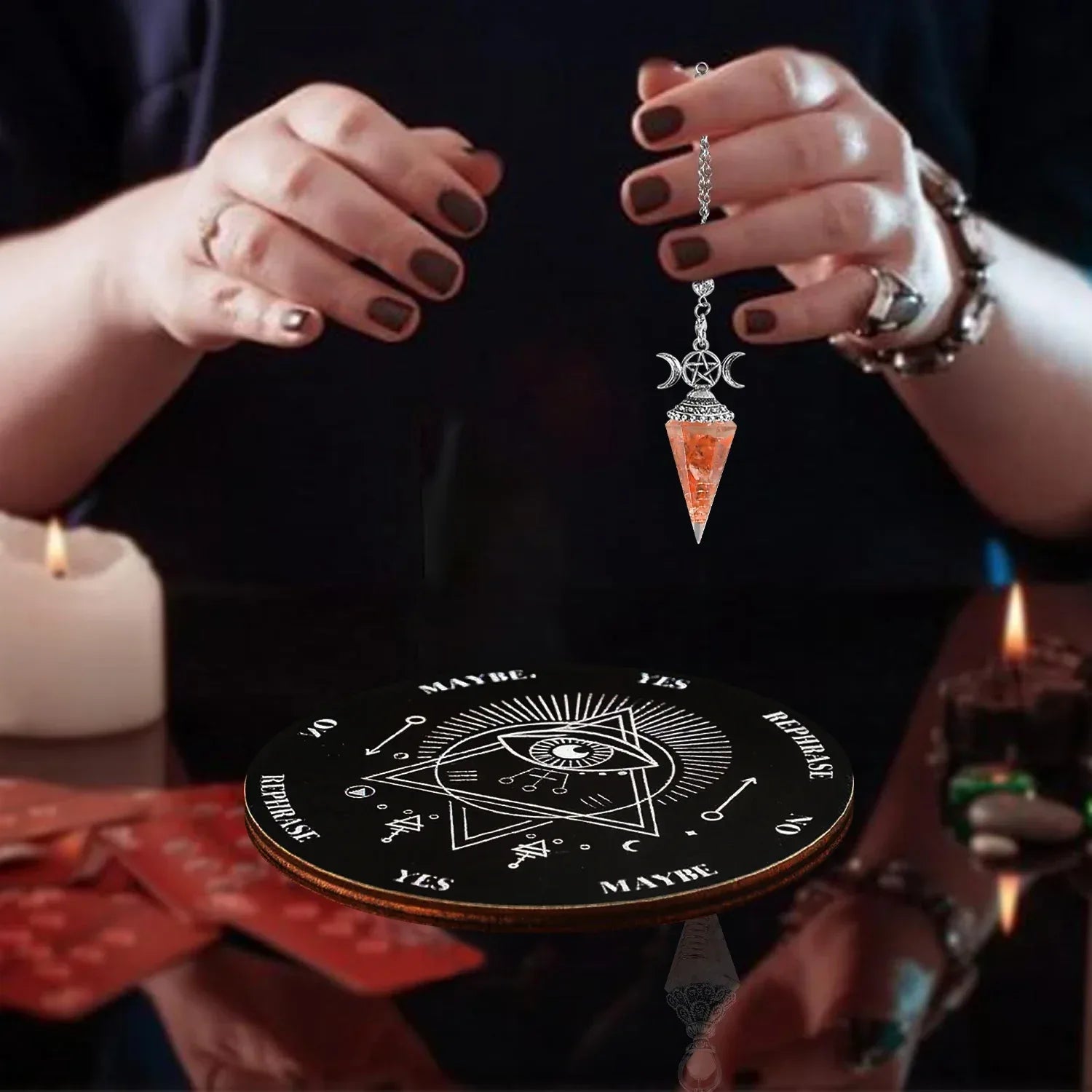 🔮 2pcs Spiritual Pendulum Divination Set – Includes Crystal Pendulum & Divination Disk | Healing & Decision-Making Tool | Free Shipping style e