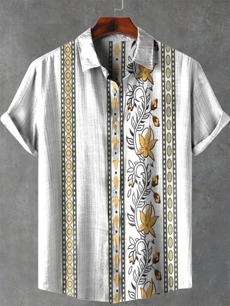 🌿 The Absolute Pure Linen 100%: Men’s Premium Hawaiian Shirt – Short-Sleeve Casual Fashion Print, 100% Organic Flax Linen, Ultra-Breathable Designer Summer Top RF583