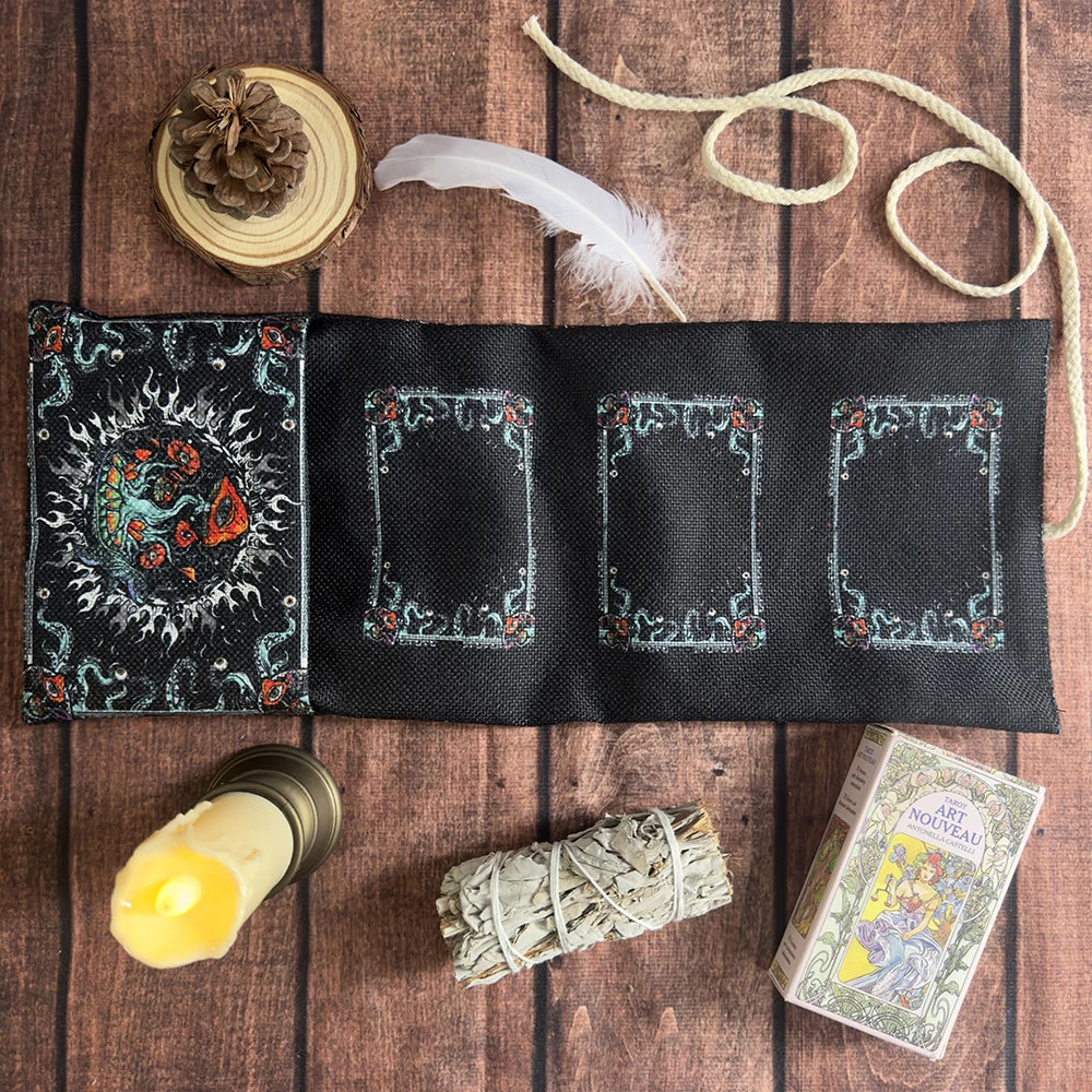 🌿 Floral Tree of Life Tarot Storage Bag with Moon Starry Sky Wrap Pouch – Multi-functional Tarot Deck Protector and Divination Table Cloth