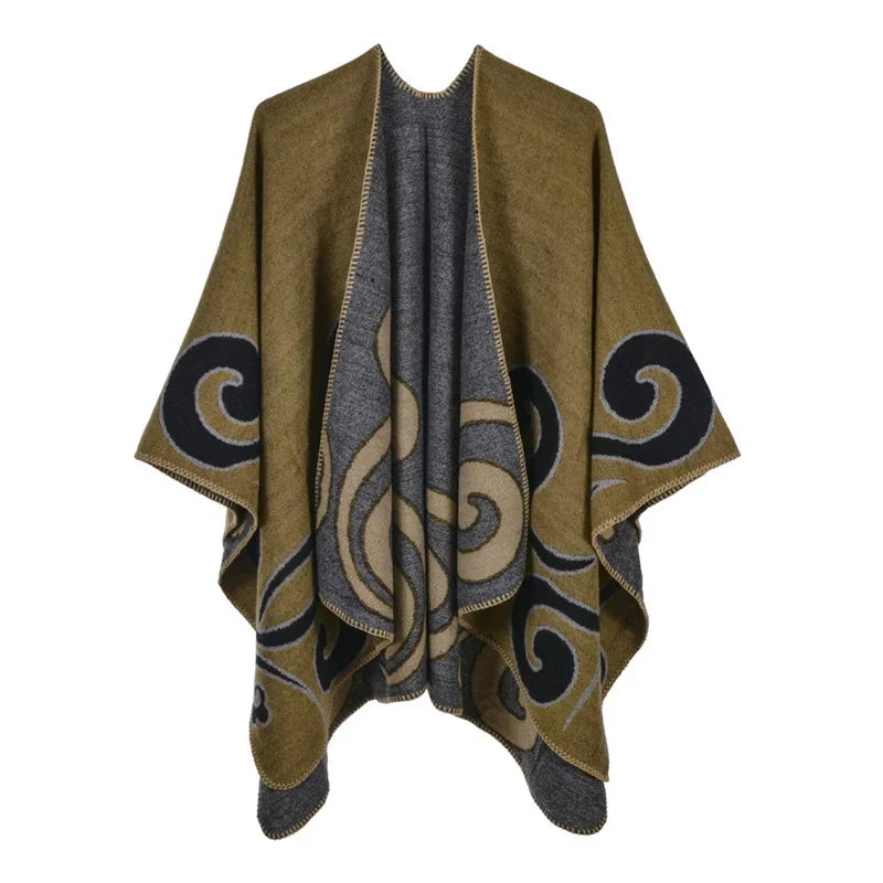 Winter Fashion Poncho Women Capes Scarf Imitation Cashmere Ladies Scarves Warm Shawls Wraps Woman Ponchos Bufanda Mujer Foulard One Size 1cloud-yellow