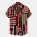 🎨 The Chromatic Patchwork Aloha Masterpiece: Premium Men's Vintage-Style Hawaiian Shirt – High-Definition Colorful Geometric Print, Breathable Short-Sleeve Button-Down, and Signature Loose-Fit Silhouette Shirts-YSY06707