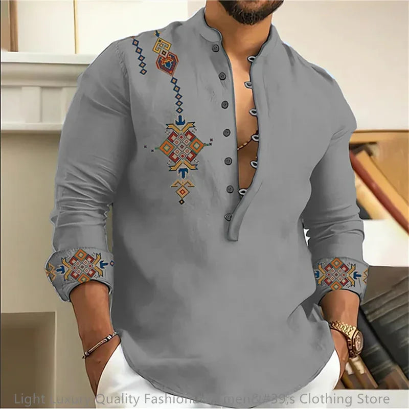 🎨 The Tribal Geometry Edition: Premium Men’s 3D Printed Retro Long-Sleeve Shirt – High-Definition Ethnic Geometric Art, 15 Signature Colorways, Breathable Outdoor Performance Fabric, and Modern Oversized Fit in Sizes XS-6XL