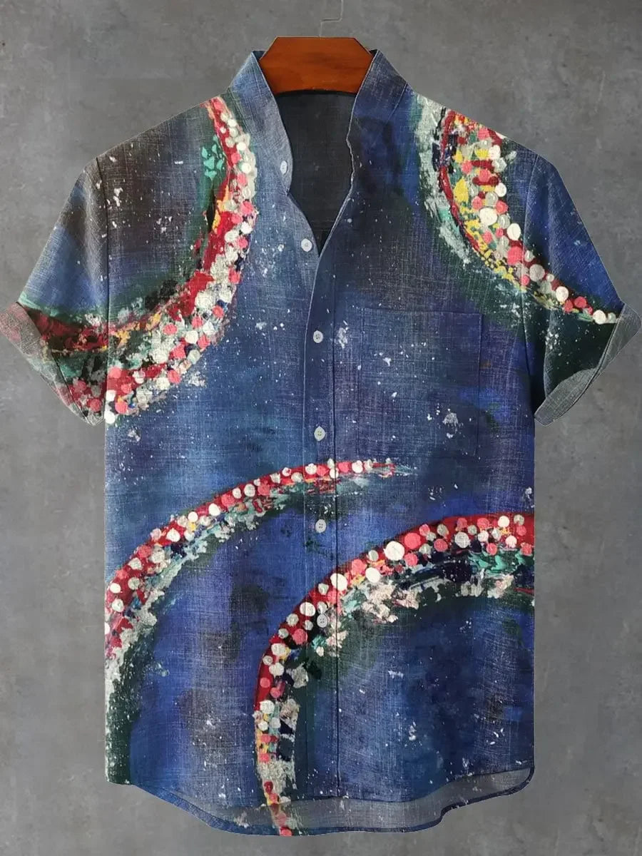 🌅 The Solar Horizon 3D Masterpiece: Premium Men's Casual Short-Sleeve Shirt – High-Definition Sunset Digital Print, Breathable Silk-Touch Fabric, and Sophisticated Modern-Fit Silhouette HZ795