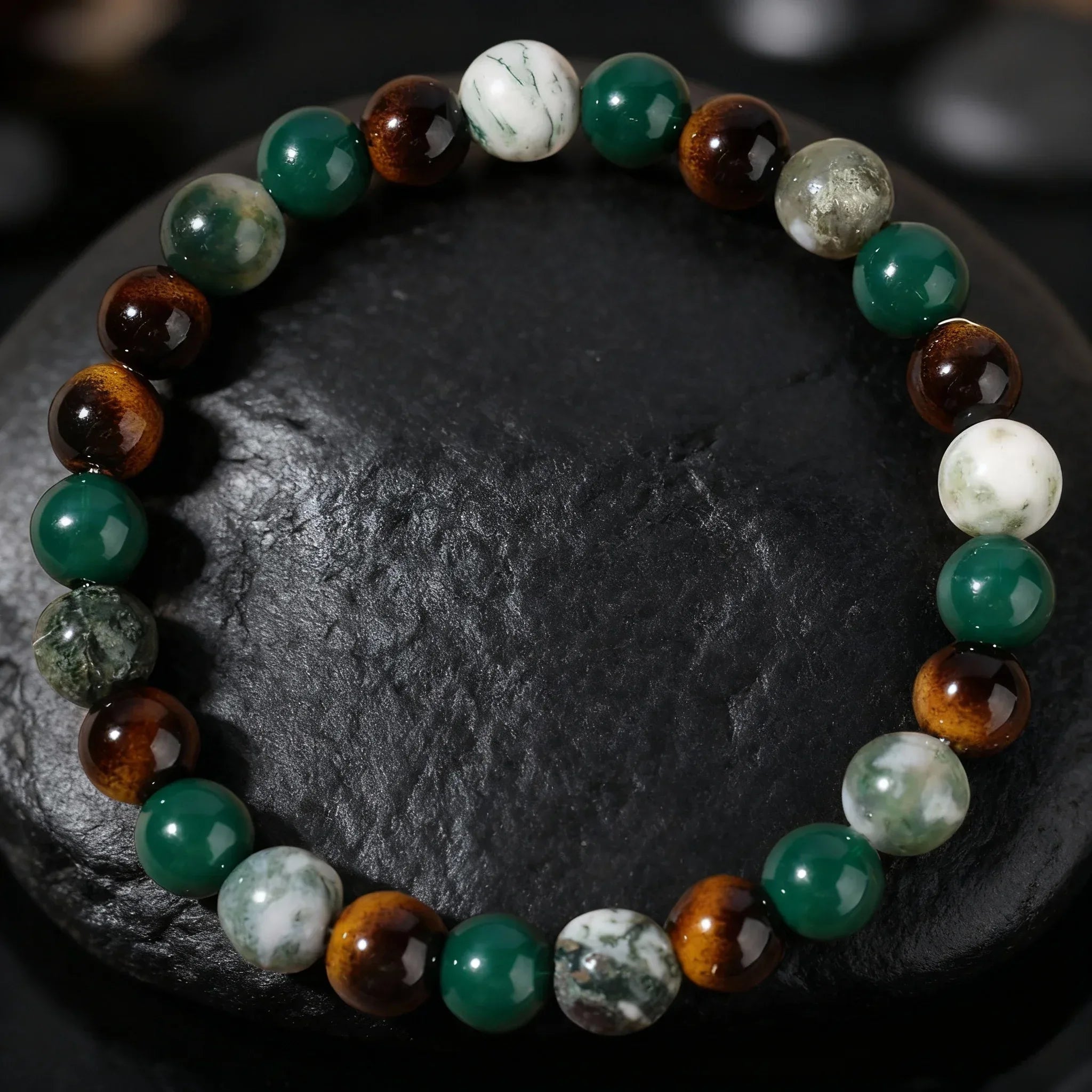 ✨ Minimalist Winter Accessories – Green and Yellow Tiger Eye & Agate Beaded Bracelet – Elegant Family Bar Jewelry for Daily Outfits