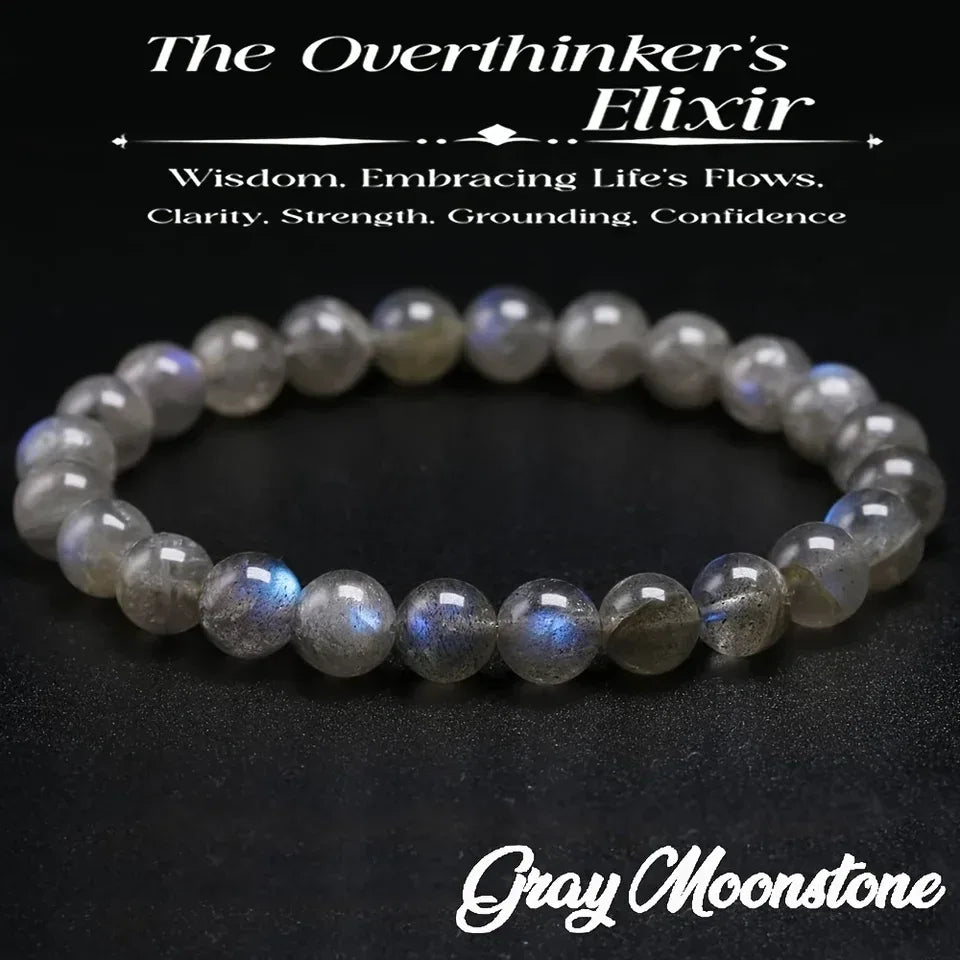 🌑 Mystic Gray Moonstone Bracelet: "Rainbow Light" Edition for Wisdom & Power (Natural Stone)