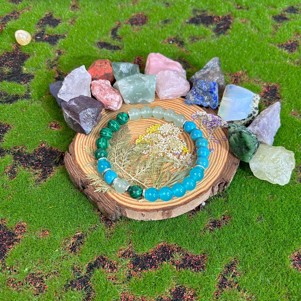 ✨ 8mm Malachite & Turquoise Vitality Bracelet – Stress Relief, Mental Balance & Communication Booster