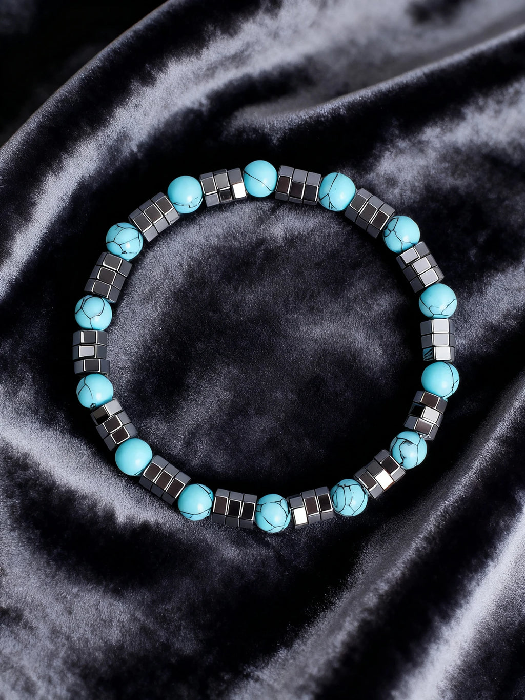 ✨ Hematite & Turquoise Bracelet – Geometric Irregular Natural Stone Beads – Strength, Confidence & Vigour Crystal Jewelry