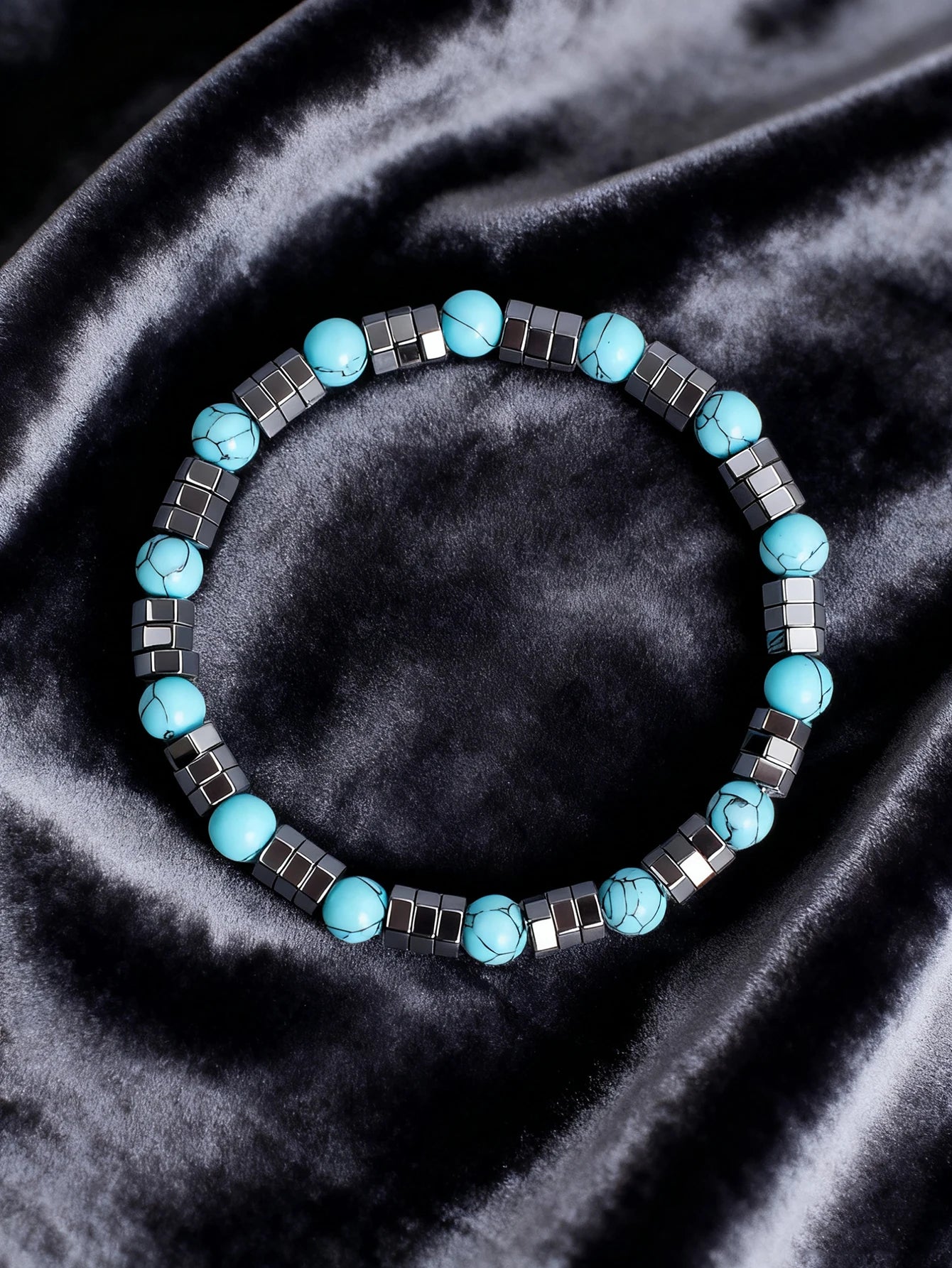 ✨ Hematite & Turquoise Bracelet – Geometric Irregular Natural Stone Beads – Strength, Confidence & Vigour Crystal Jewelry
