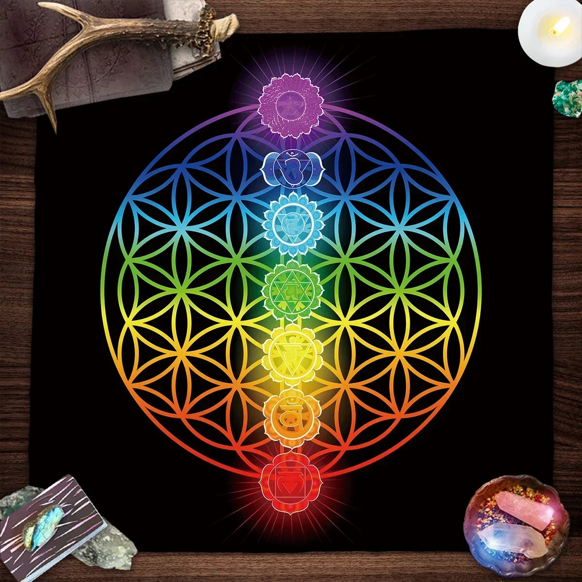 🌸Mandala Flower of Life Tarot Tablecloth | Altar Cloth for Pagan Witchcraft & Divination | Oracle Card Pad | Galaxy Tarot Reading Cloth