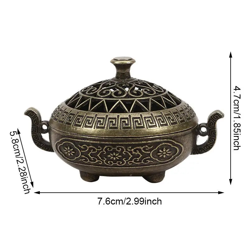 Antique Chinese Hollow Incense Burner – Miniature Decorative Holder with Cover for Sandalwood and Spiritual Aromatherapy
