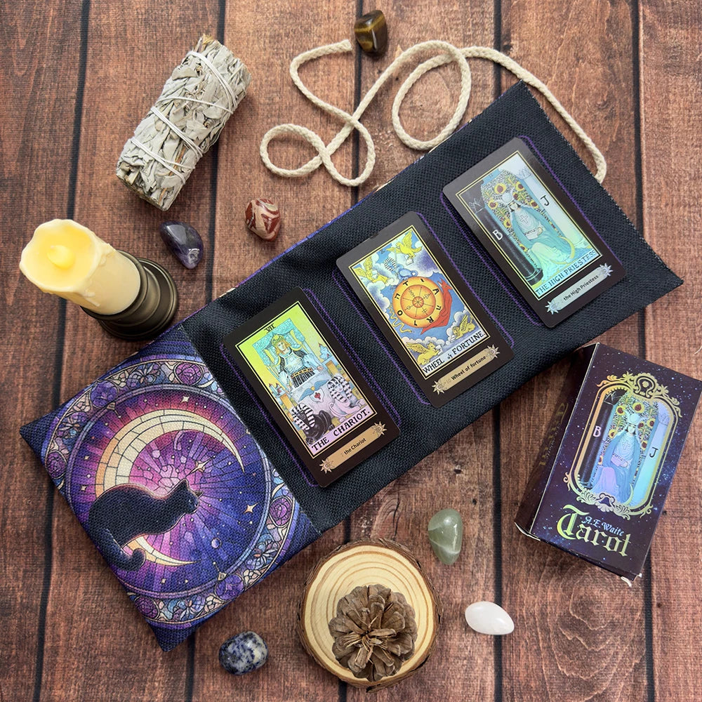 🌙 Moon Starry Sky Witchcraft Cat Tarot Storage Bag – Mystical Tarot & Divination Accessories﻿