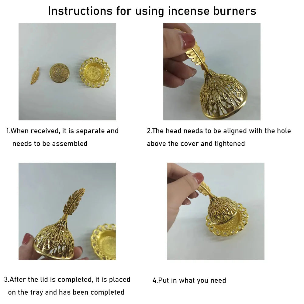 Mini Copper Lotus Incense Burner – Retro Hollow Out Design with Cap, Golden Arab Style for Aromatherapy & Spiritual Blessing