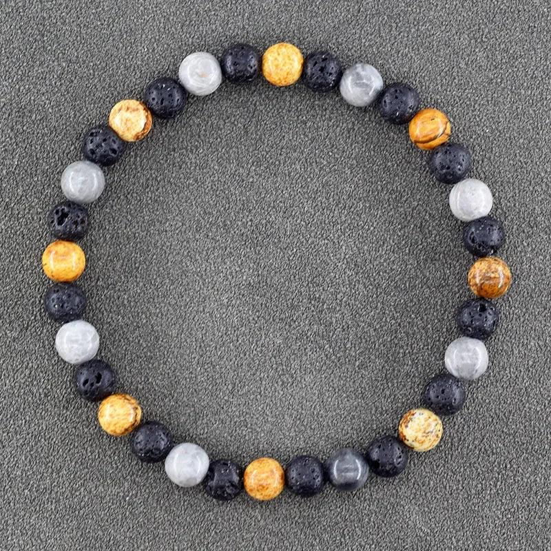 ✨ Natural African Pine Stone Beaded Bracelet – Authentic Picture Stone Bohemian Bangle for Men & Women – Volcanic Elastic Jewelry, Perfect Friendship Gift 26