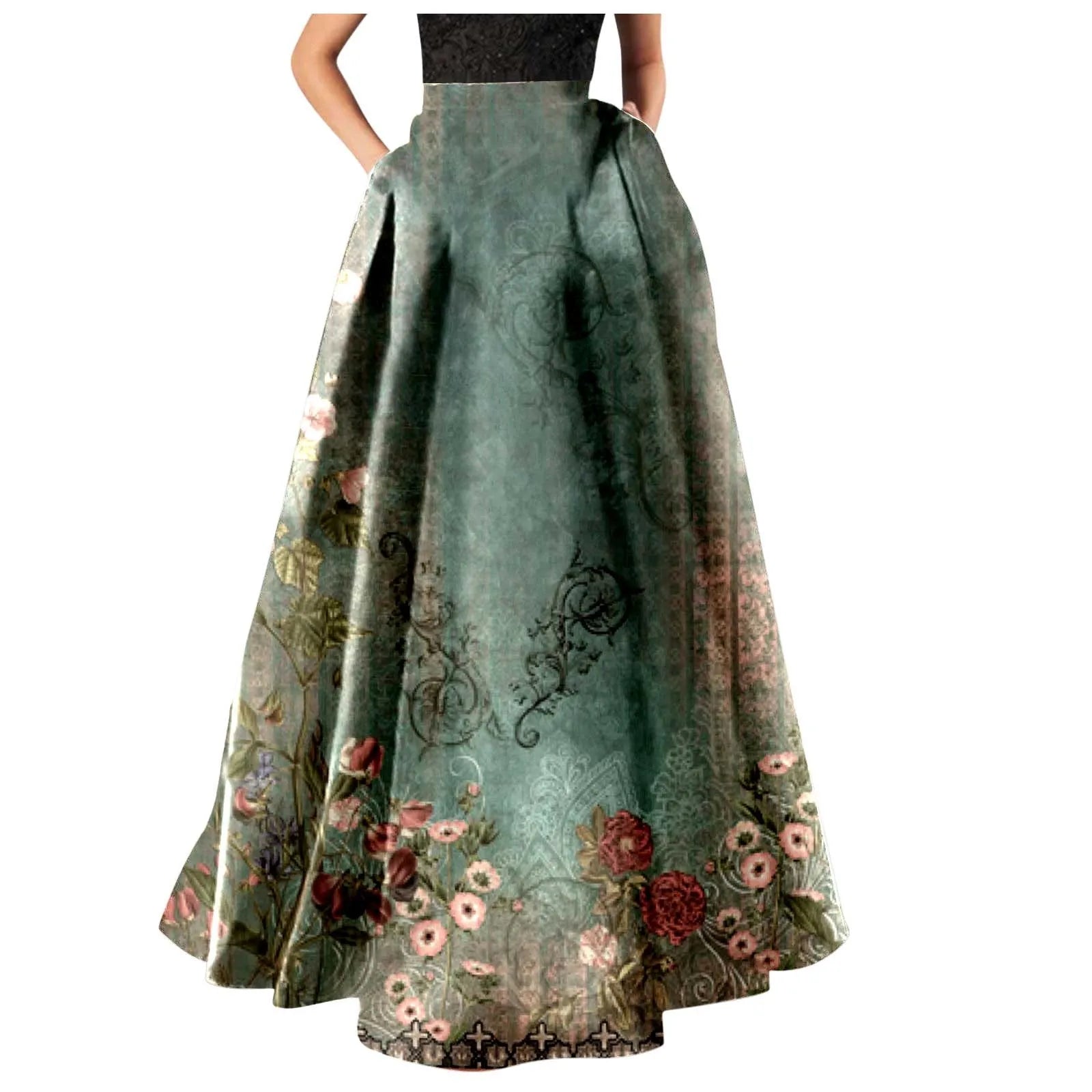 👗 Summer Bohemian Print Long Skirts – Women’s Boho Holiday Floral High Waist Pleated Maxi Skirt