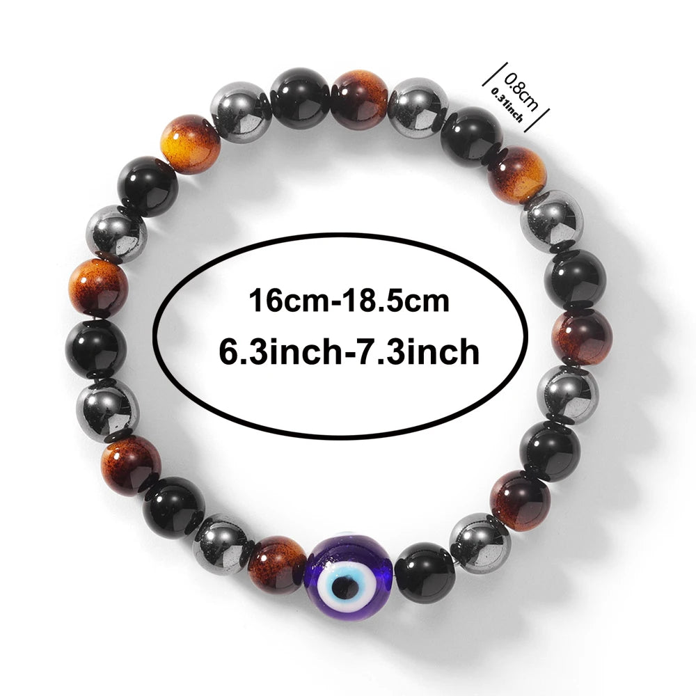 ✨ Neo-Gothic Fall Jewelry – Black Tiger’s Eye, Hematite & Onyx Evil Eye Bracelets – Unique Natural Stone Family Gifts for Christmas