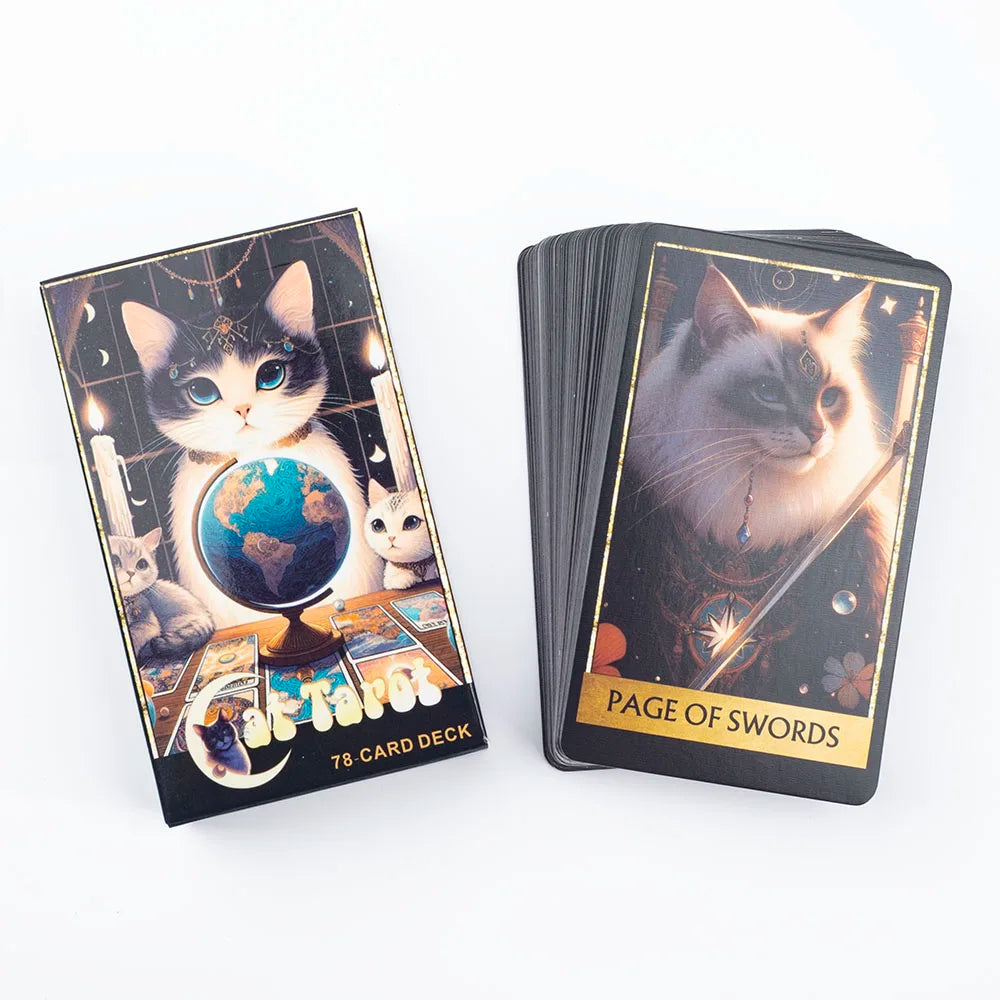 😺 Cat Tarot 78 Card Deck | English Version | Board Game & Christmas Gift | Divination Tools for Fun Fortune Telling | 10.3x6.1cm